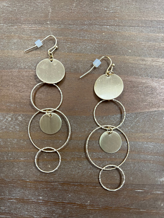 Gold Disc Ring Drop Earrings