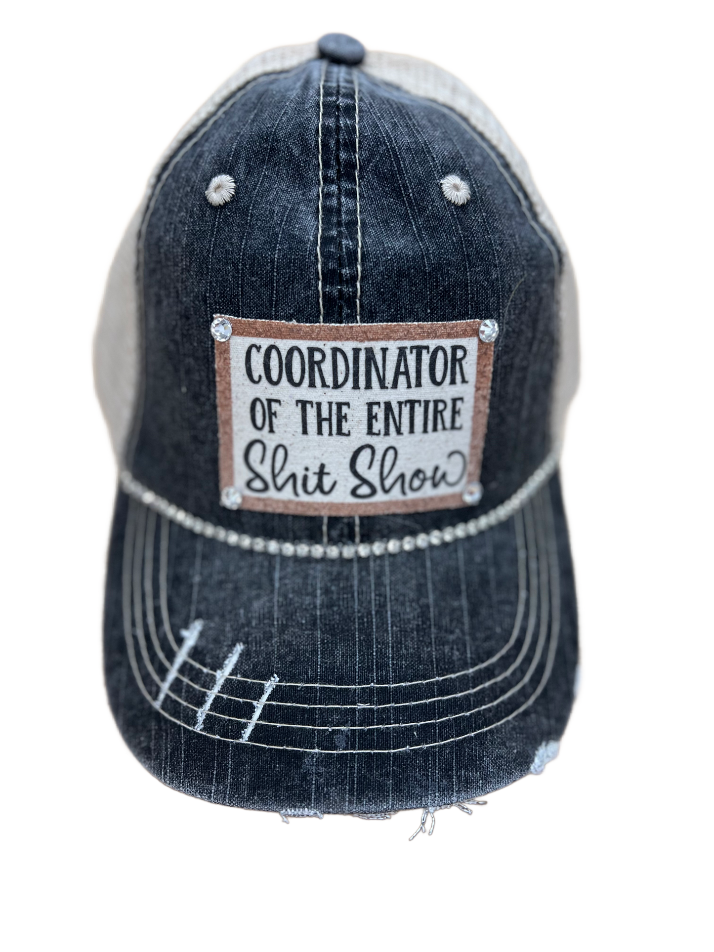 Coordinator Distressed Trucker Hat - Bling / Black Khaki