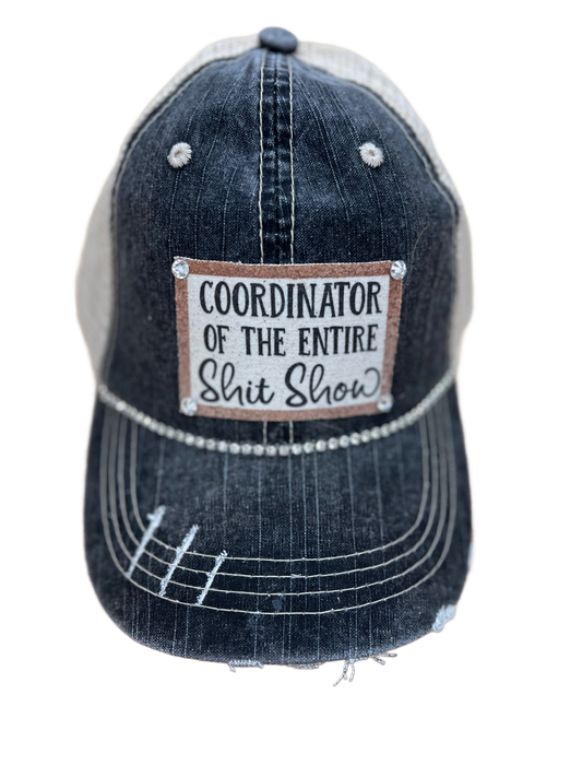 Coordinator Distressed Trucker Hat - Bling / Black Khaki