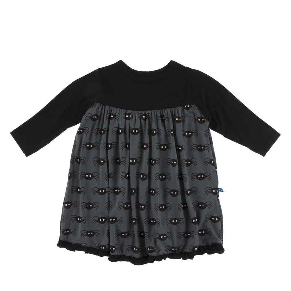 Girls Classic Long Sleeve Dress - Stone Spiders