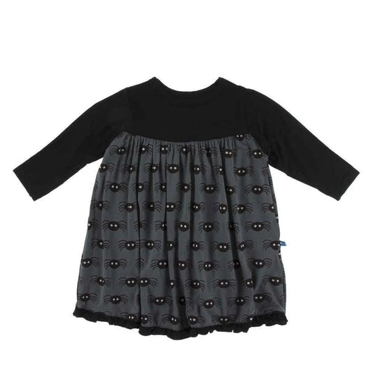Girls Classic Long Sleeve Dress - Stone Spiders