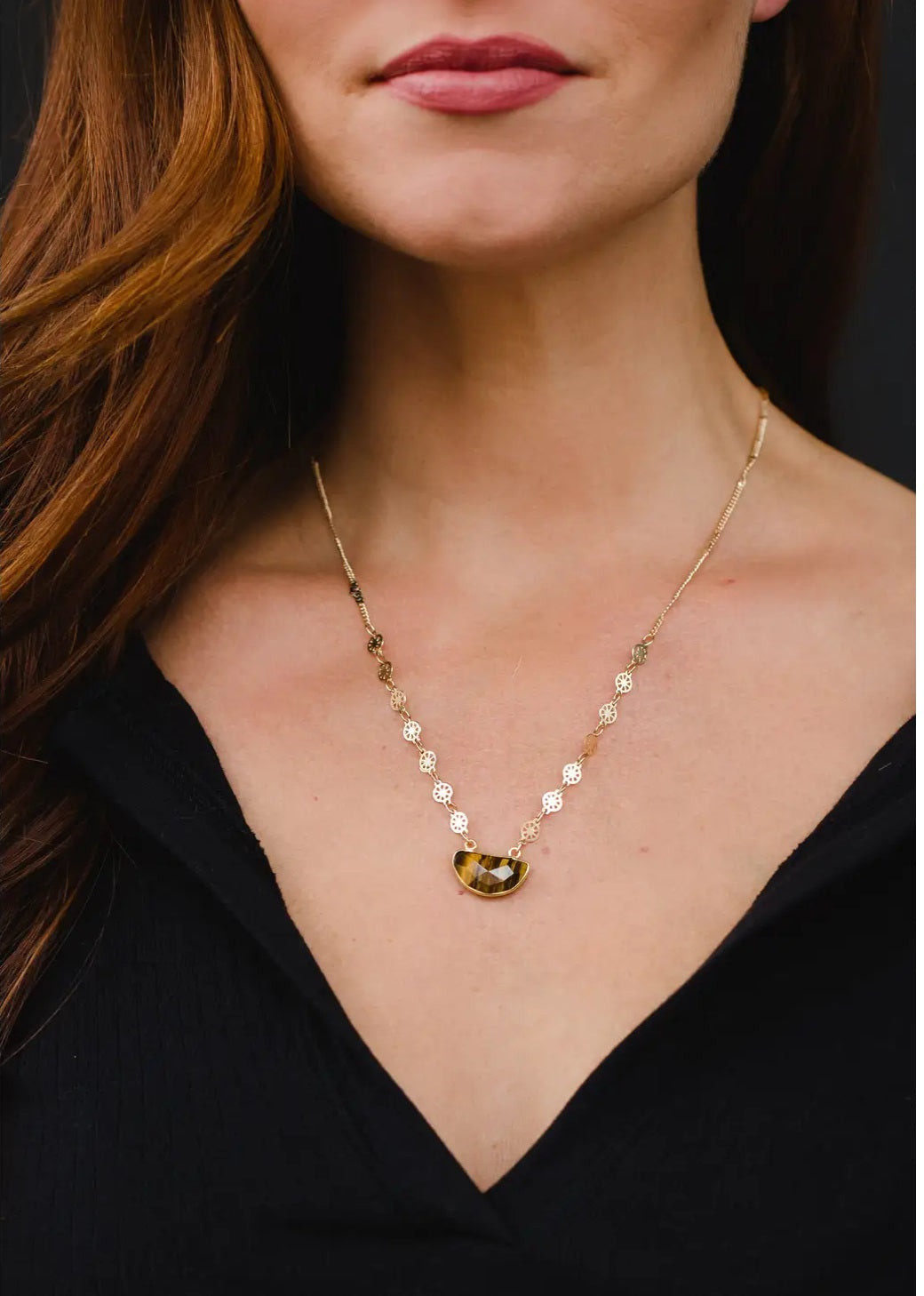 Gold Necklace With Brown Stone Pendant