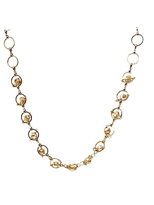 Gold Circles With Beige Beads Necklace