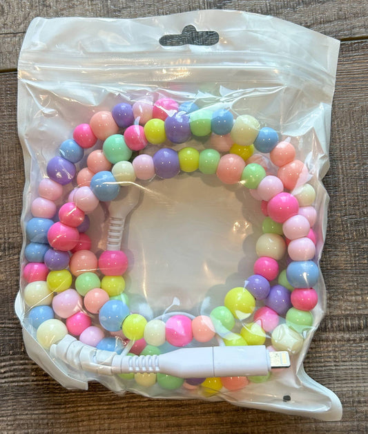 Beaded Phone Charger with Lightning & USB-C Cable - Rainbow