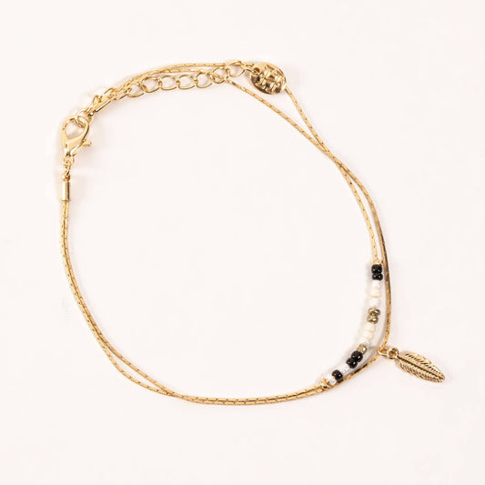 Layered Seed Bead Gold Feather Anklet