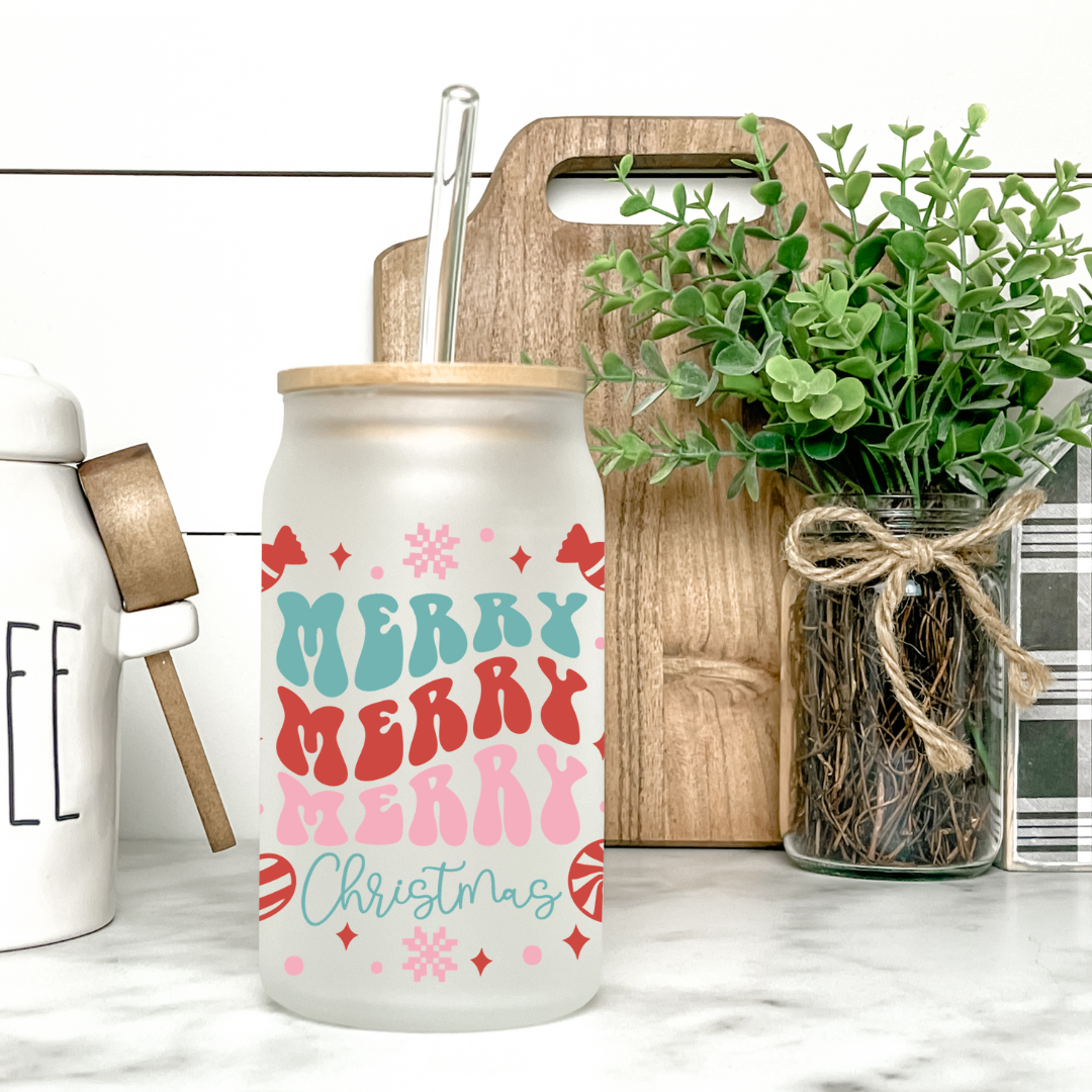 16 Oz Can Glass - Merry Christmas