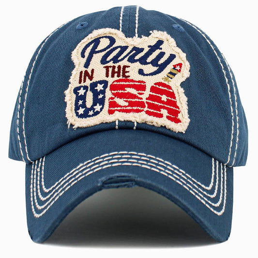 Party in the USA Washed Vintage Ball Cap- Navy