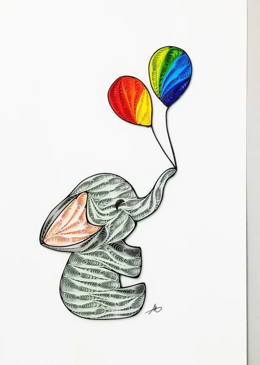 5x7 Quilled Greeting Card - Baby Elephant With Balloons