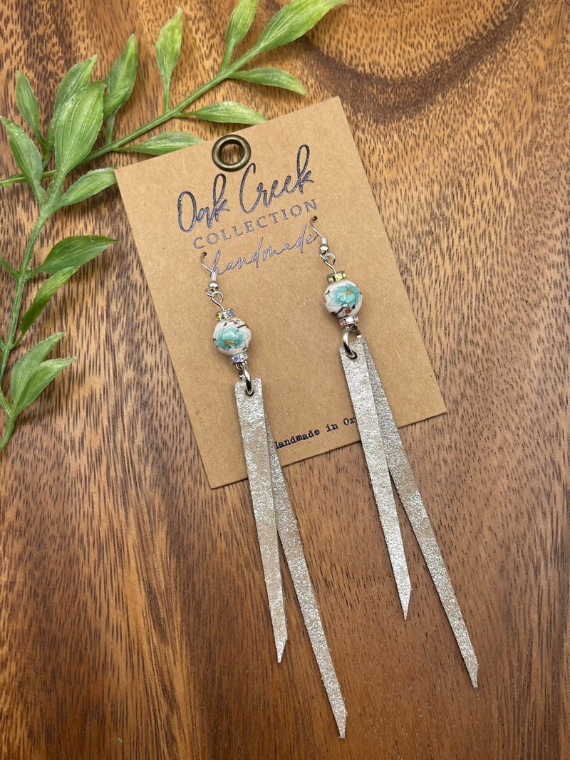 Bead With Leather Fringe Earrings