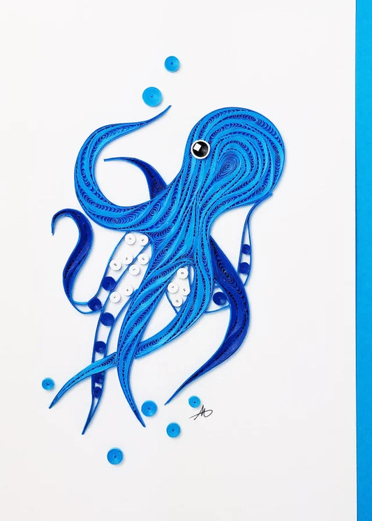 5x7 Quilled Greeting Card - Blue Octopus