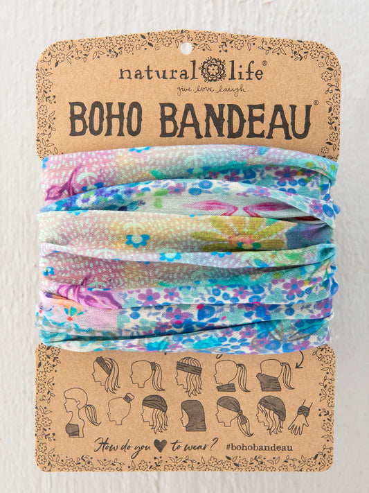 Natural Life Full Boho Bandeau Headband - Blue Watercolor Patchwork