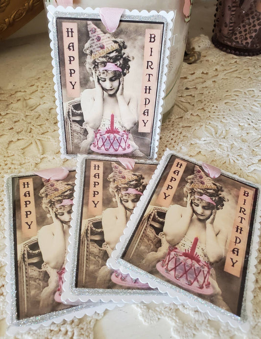 Gift Tag - Happy Birthday Lady n Cake