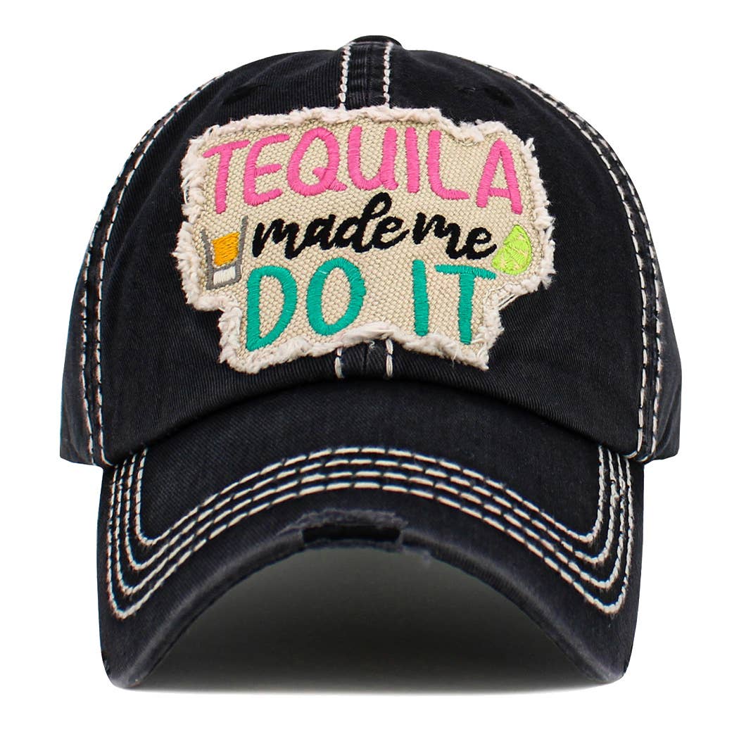 TEQUILA made me DO IT Washed Vintage Ball Cap - Black