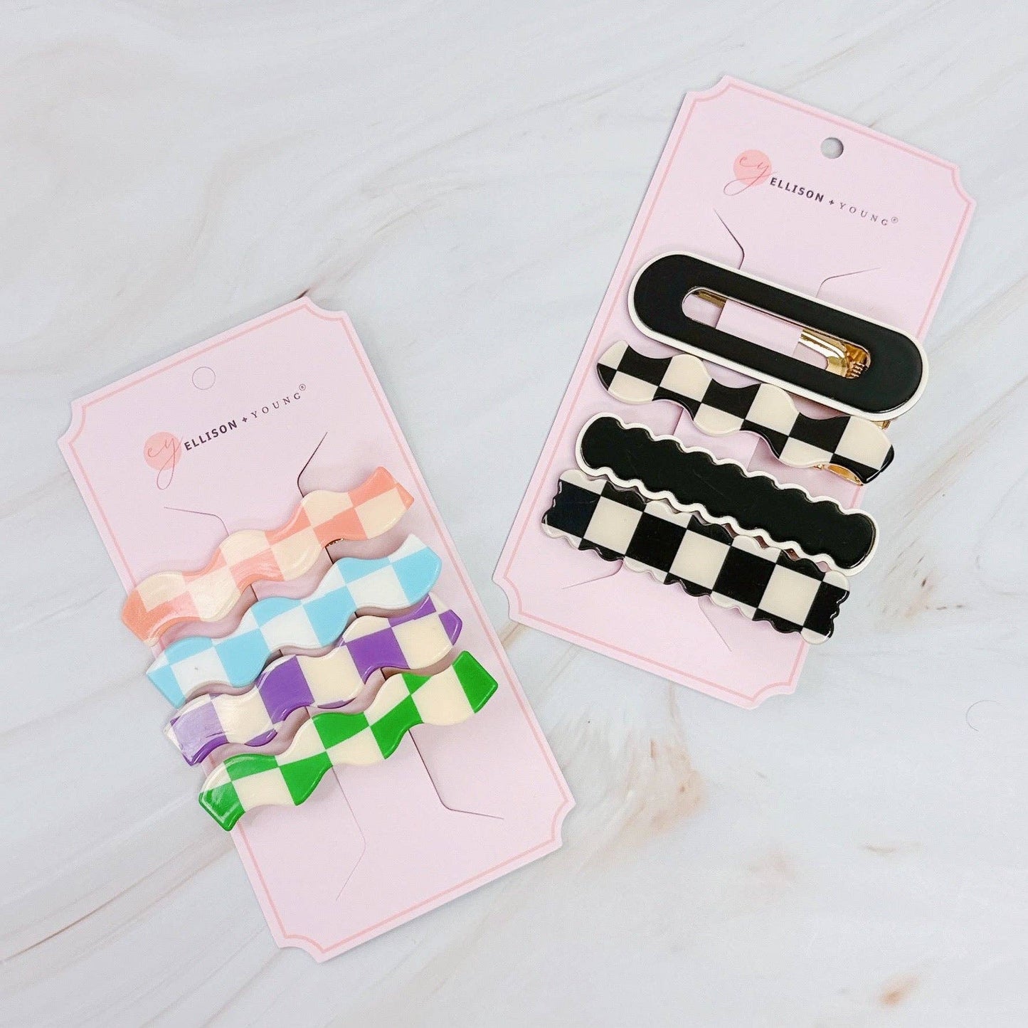 Checkered Wavy Creaseless Hair Clip Set Of 4 - Happy Multi