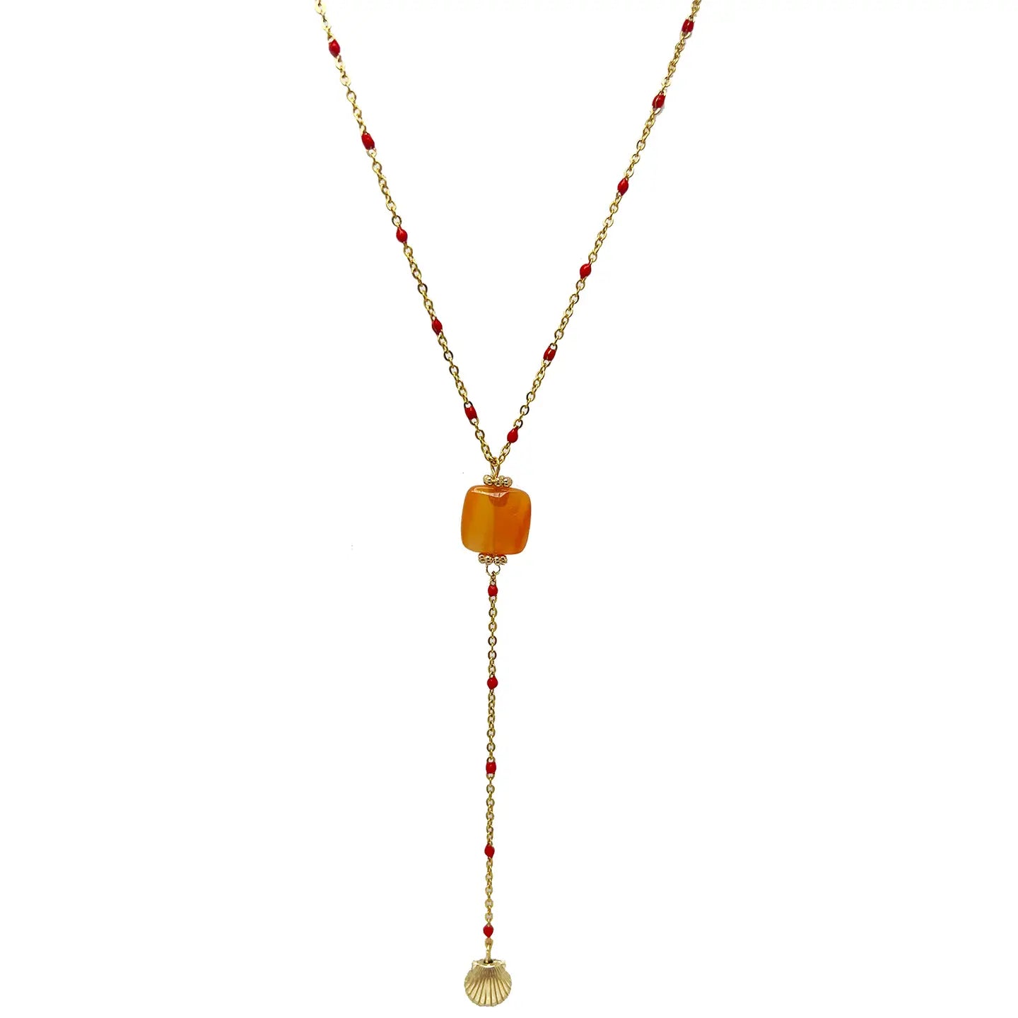 Coral Genuine Stone With Mini Shell Pendant