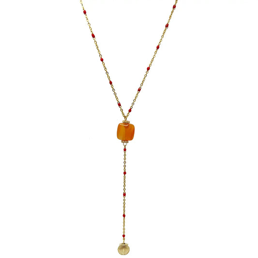 Coral Genuine Stone With Mini Shell Pendant