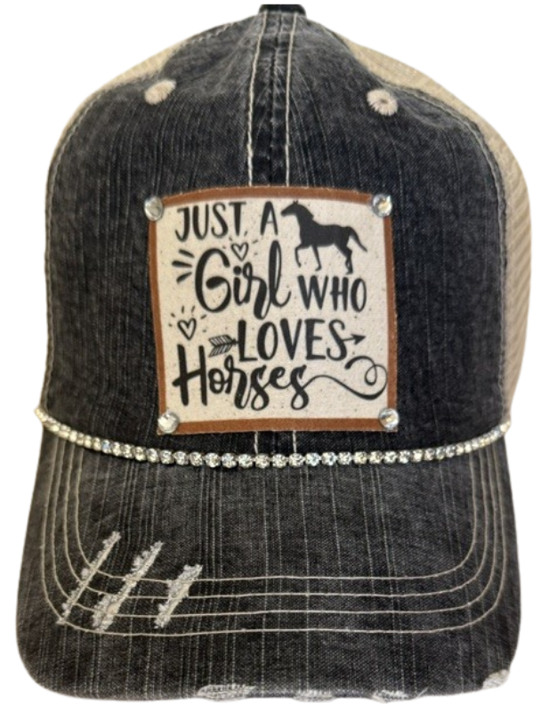 Just A Girl Who Loves Horses Distressed Trucker Hat