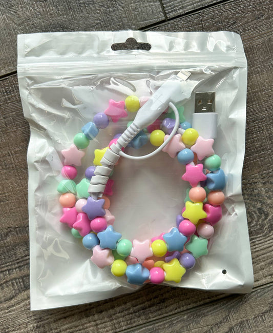 Beaded Phone Charger with Lightning & USB-C Cable - Stars