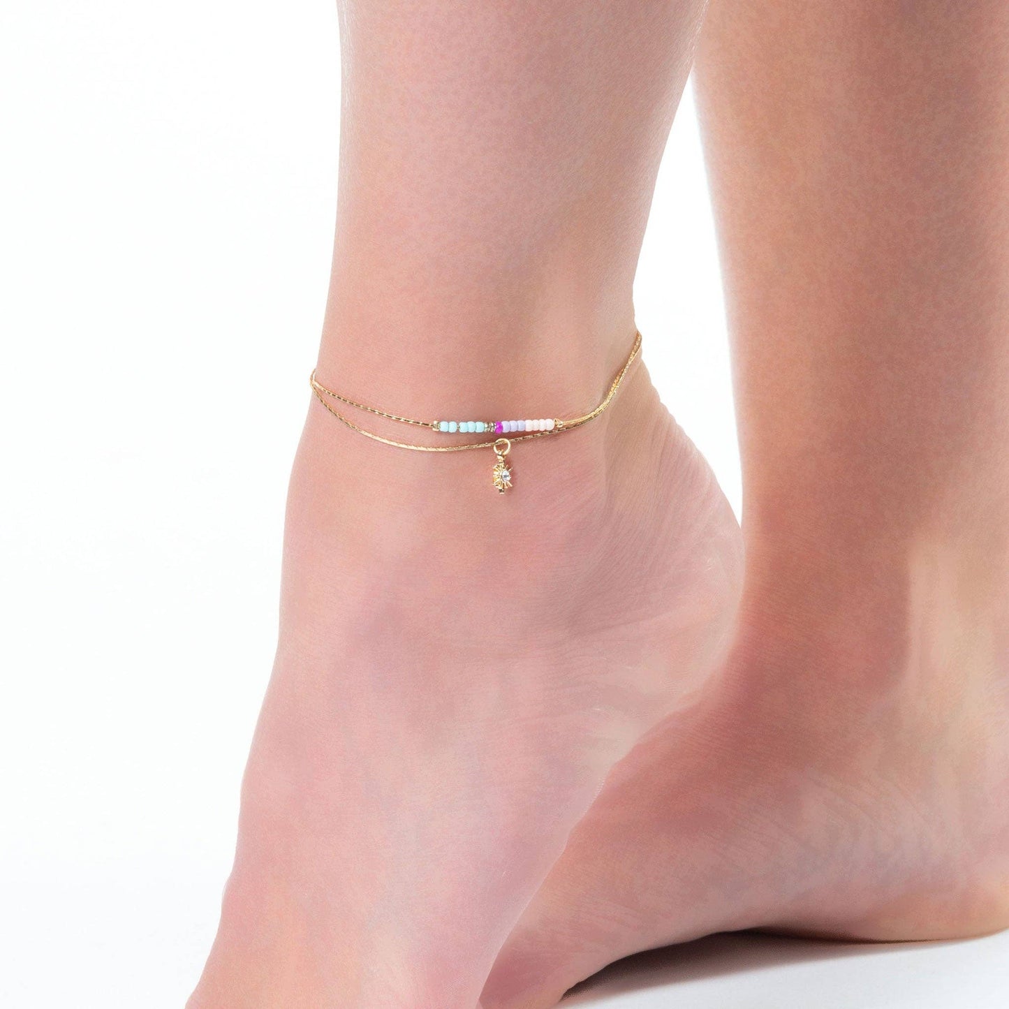 Layered Seed Bead Gold Sun Anklet