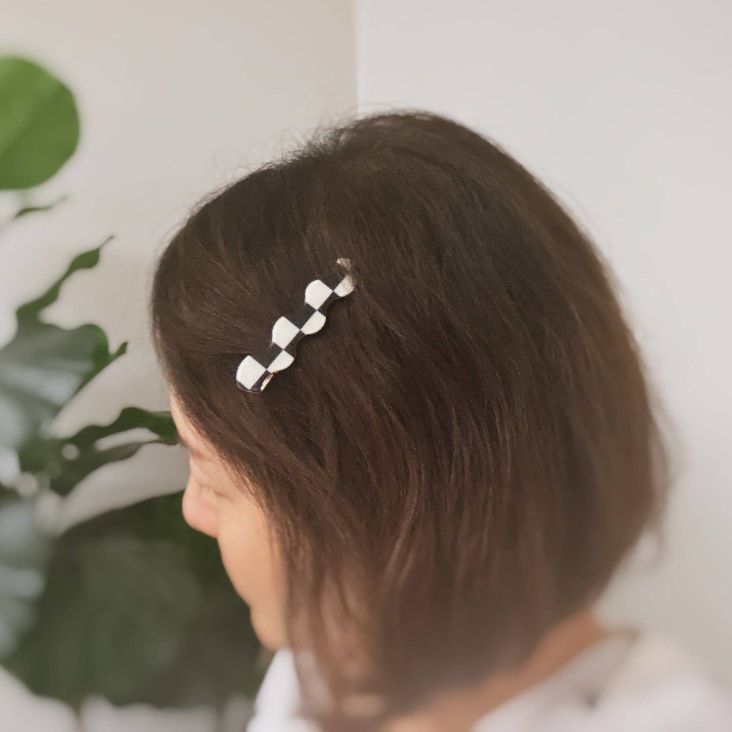 Checkered Wavy Creaseless Hair Clip Set Of 4 - Black White