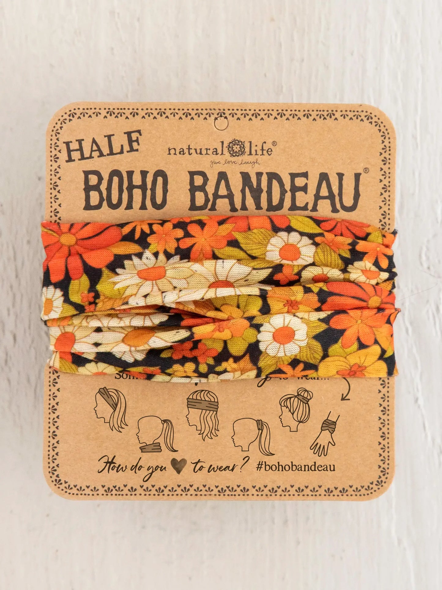 Half Boho Bandeau Headband - Ditsy Garden Black