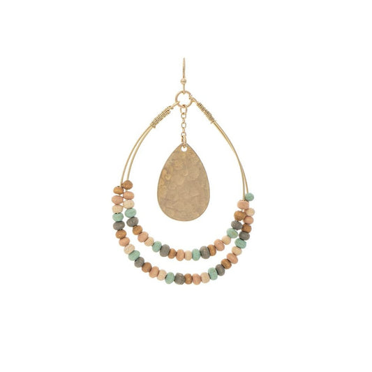 Gold Light Multicolored Wood Bead Teardrop Earrings