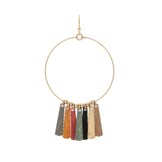 Gold Multicolored Wood Fringe Earrings