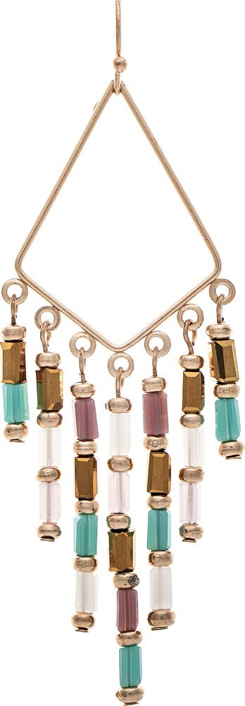 Gold Multicolored Tube Bead Fringe Earrings