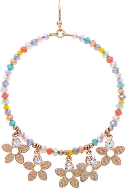 Gold Multicolored Bead Flower Drop Circle Earrings