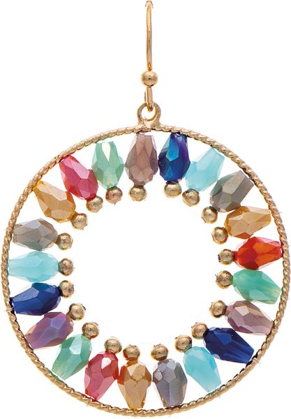 Gold Multicolored Barrel Bead Circle Earrings
