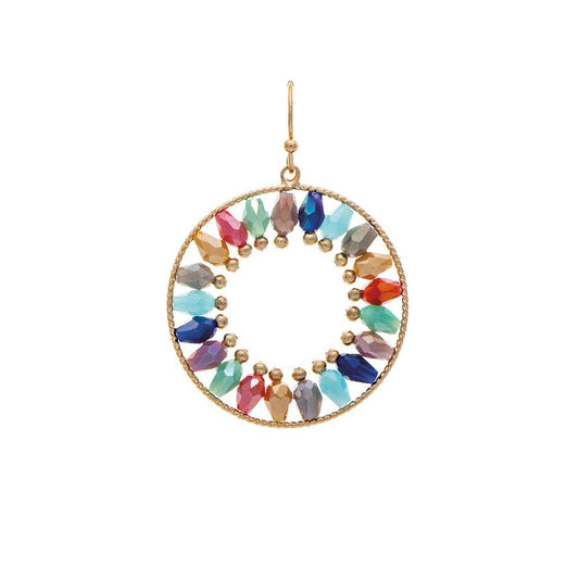Gold Multicolored Barrel Bead Circle Earrings