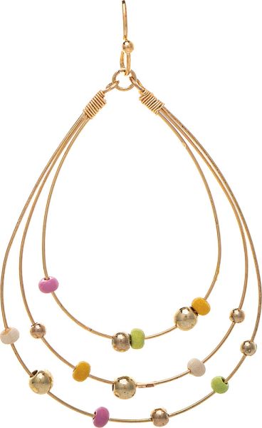 Gold Multicolored Bead Triple Teardrop Earrings