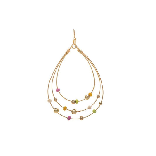 Gold Multicolored Bead Triple Teardrop Earrings
