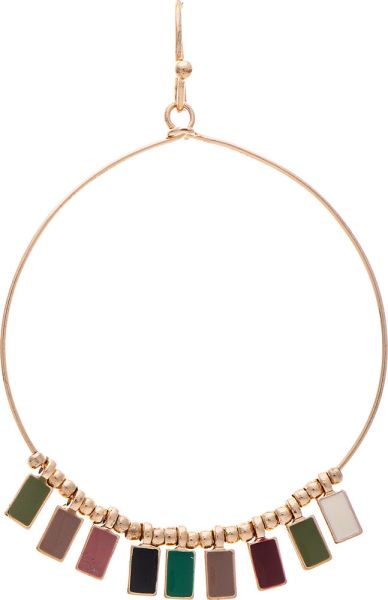 Gold Multicolored Enamel Fringe Tabs Circle Earrings