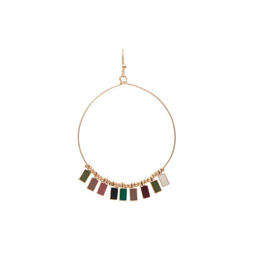 Gold Multicolored Enamel Fringe Tabs Circle Earrings