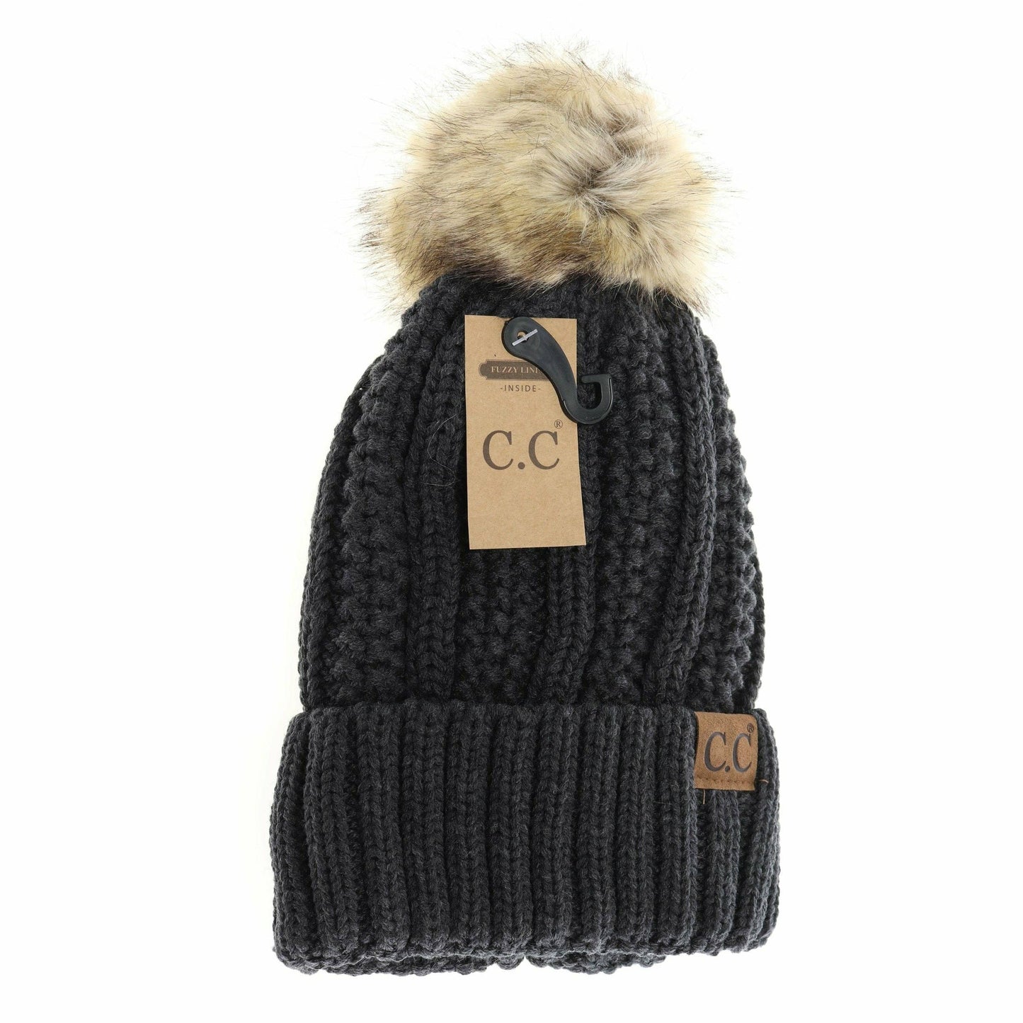 Fuzzy Lined Fur Pom CC Beanie