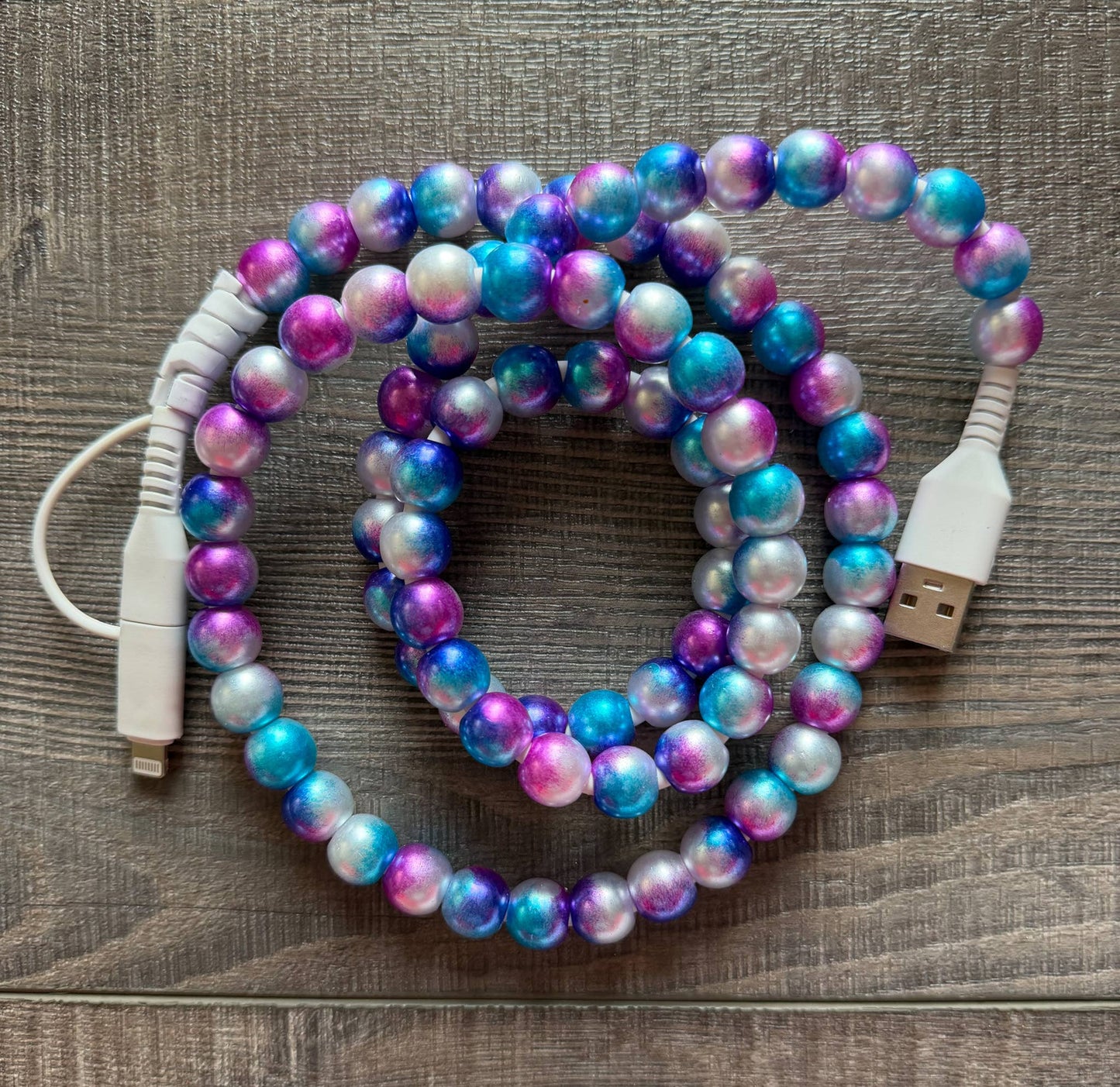 Beaded Phone Charger with Lightning & USB-C - Mermaid