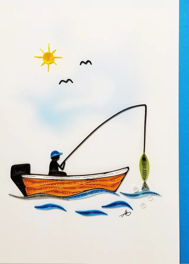 5x7 Quilled Greeting Card - Fishing Boat