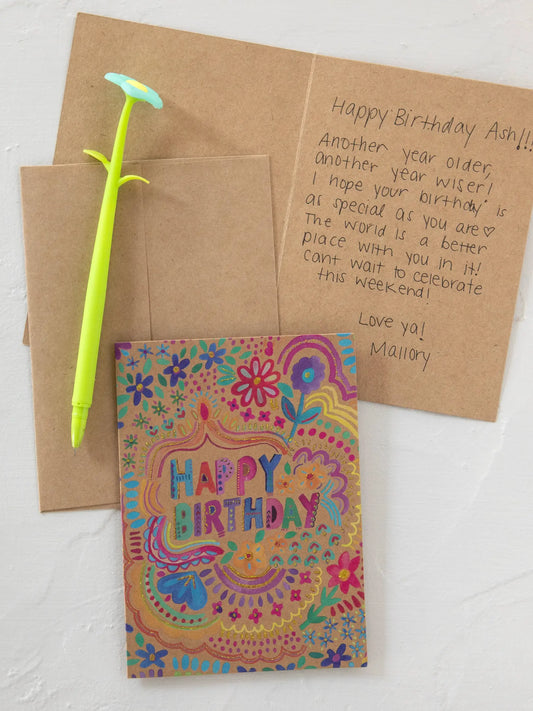 Natural Life Greeting Card - Floral Happy Birthday
