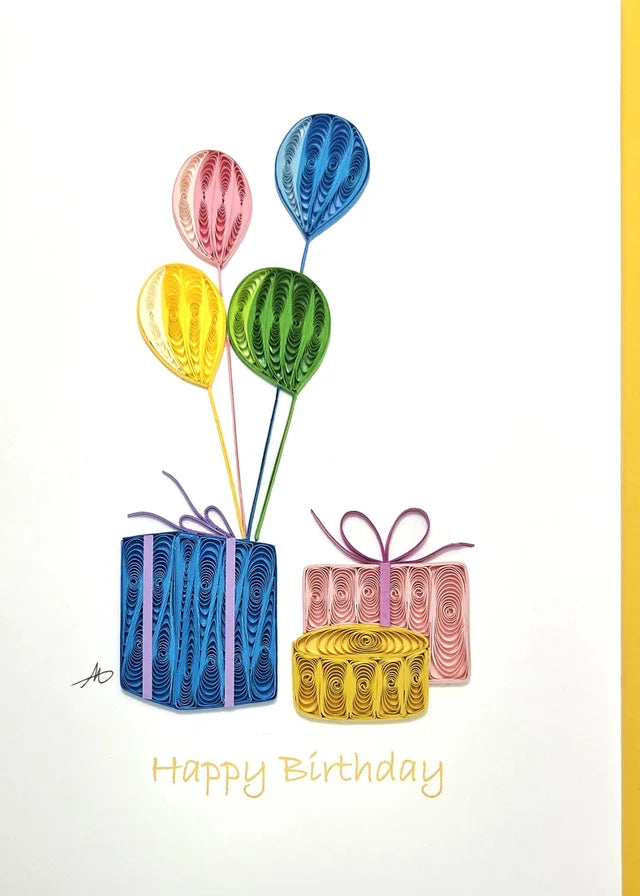 5x7 Quilled Greeting Card - Happy Birthday Gifts And Balloons