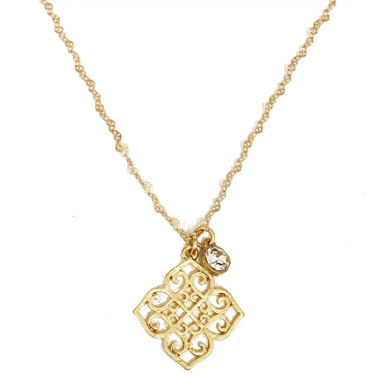 Gold Filigree With Rhinestone Necklace