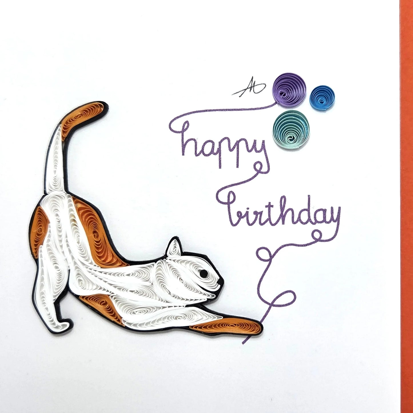 4X4 Quilled Greeting Card - Happy Birthday Cat