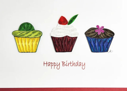 5x7 Quilled Greeting Card - Three Cupcakes