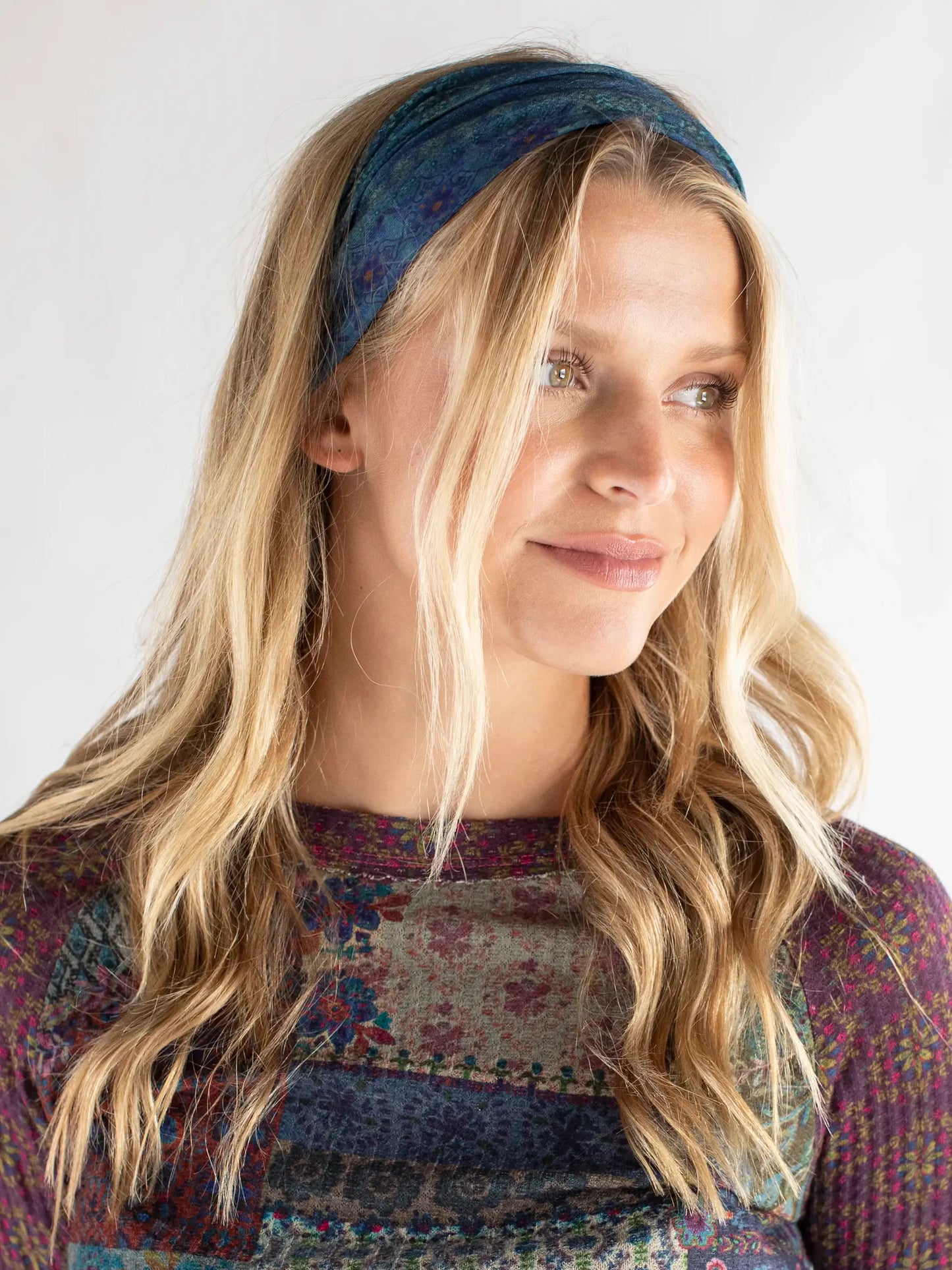 Half Boho Bandeau Headband - Indigo Patchwork