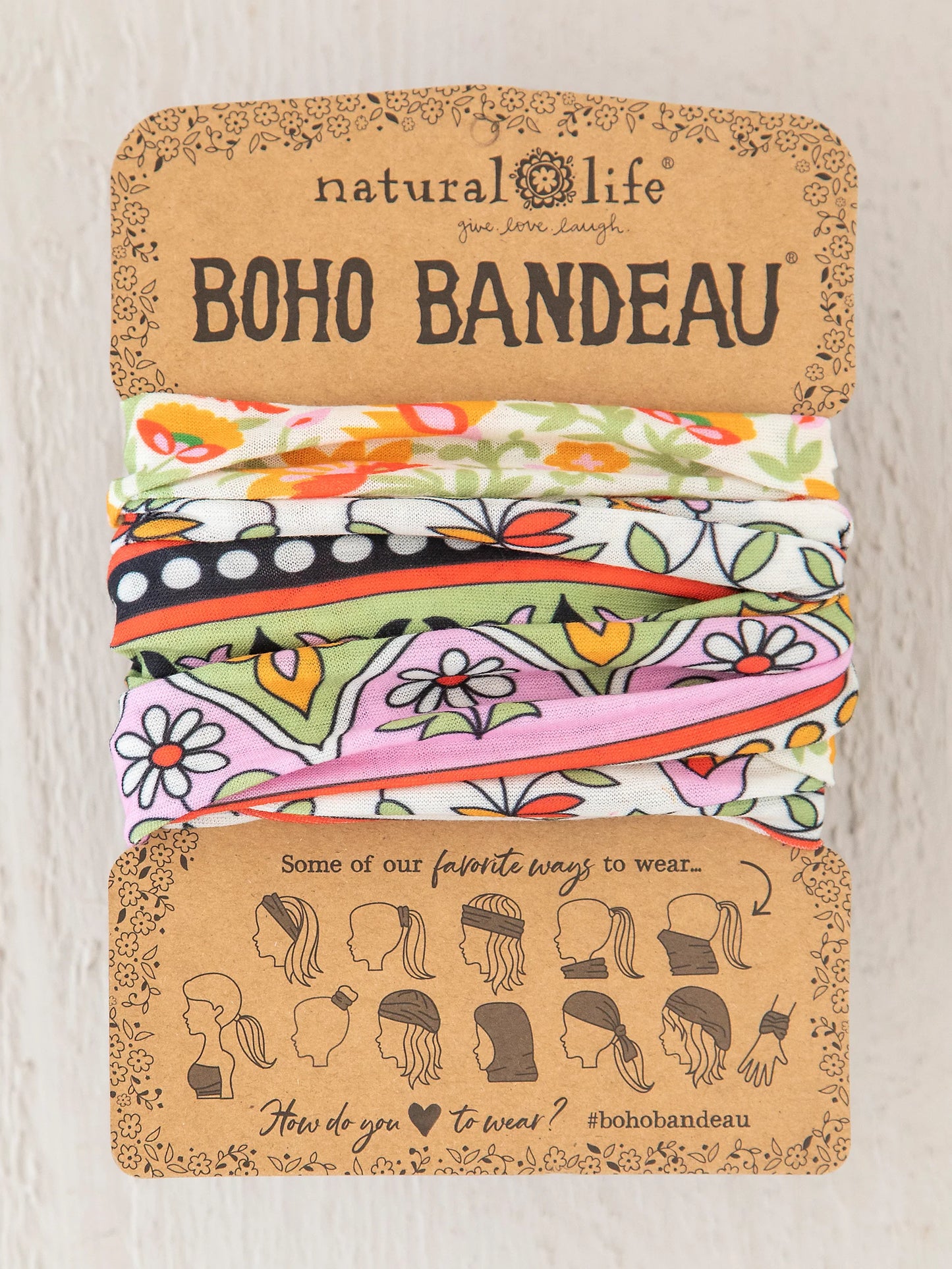 Natural Life Full Boho Bandeau Headband - Lilac Orange Border