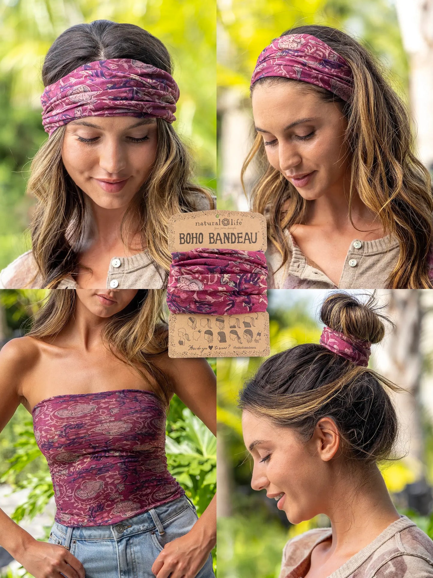 Natural Life Full Boho Bandeau Headband - Mauve India Vines