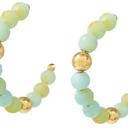 Mint Glass Bead Hoop Earrings