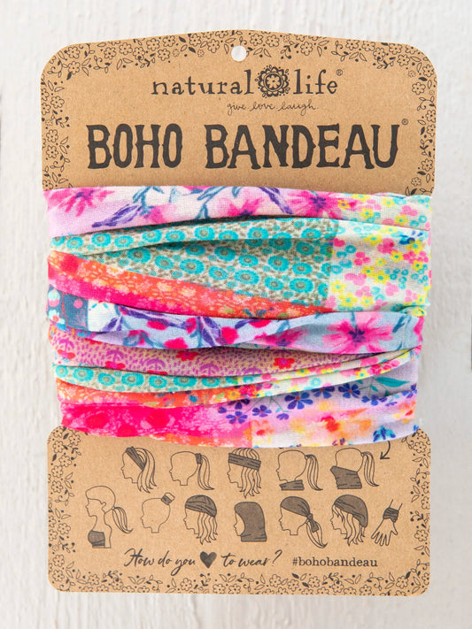 Half Boho Bandeau Headband - Pink Watercolor Patchwork