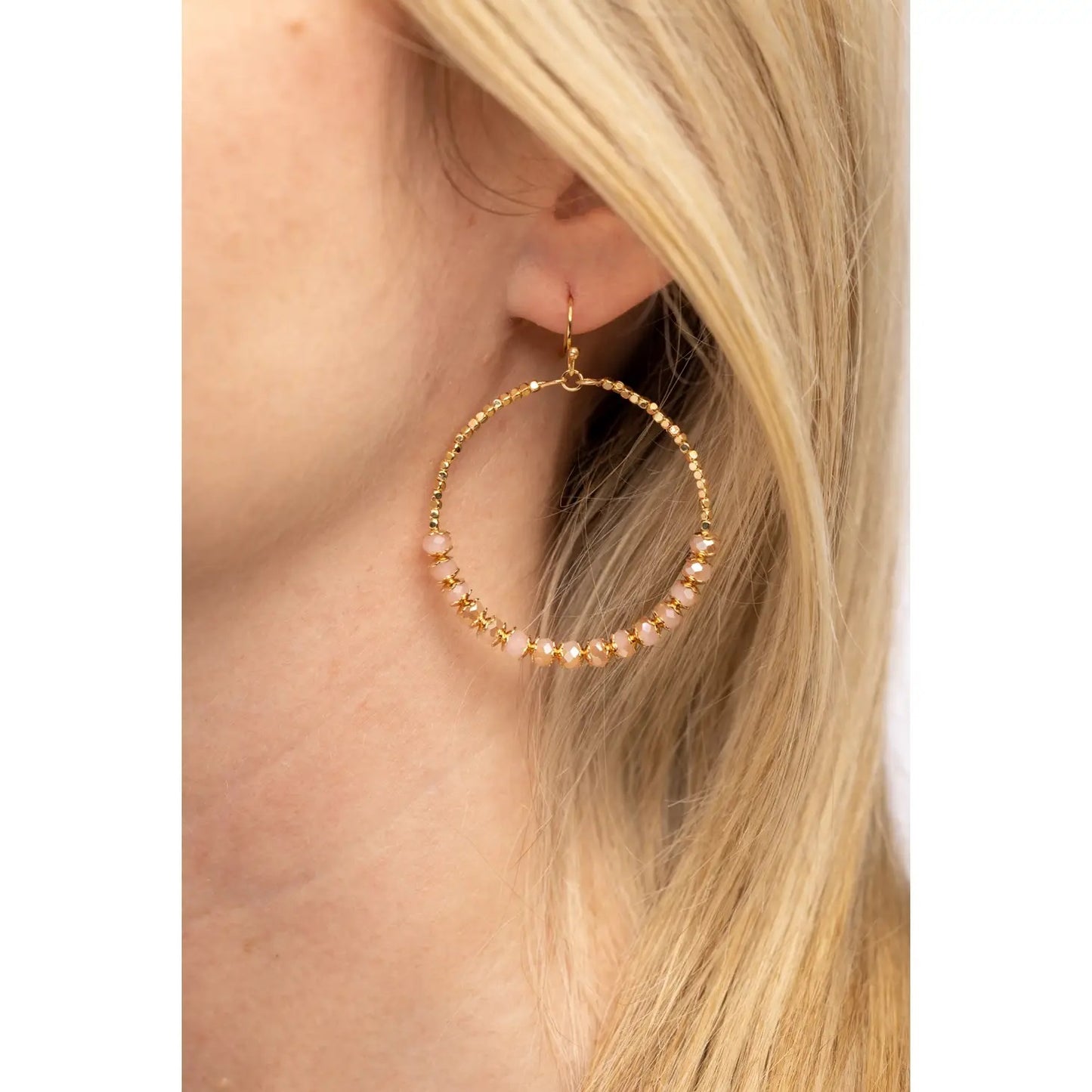 Round Beaded Hoop Earrings - Blush Pink