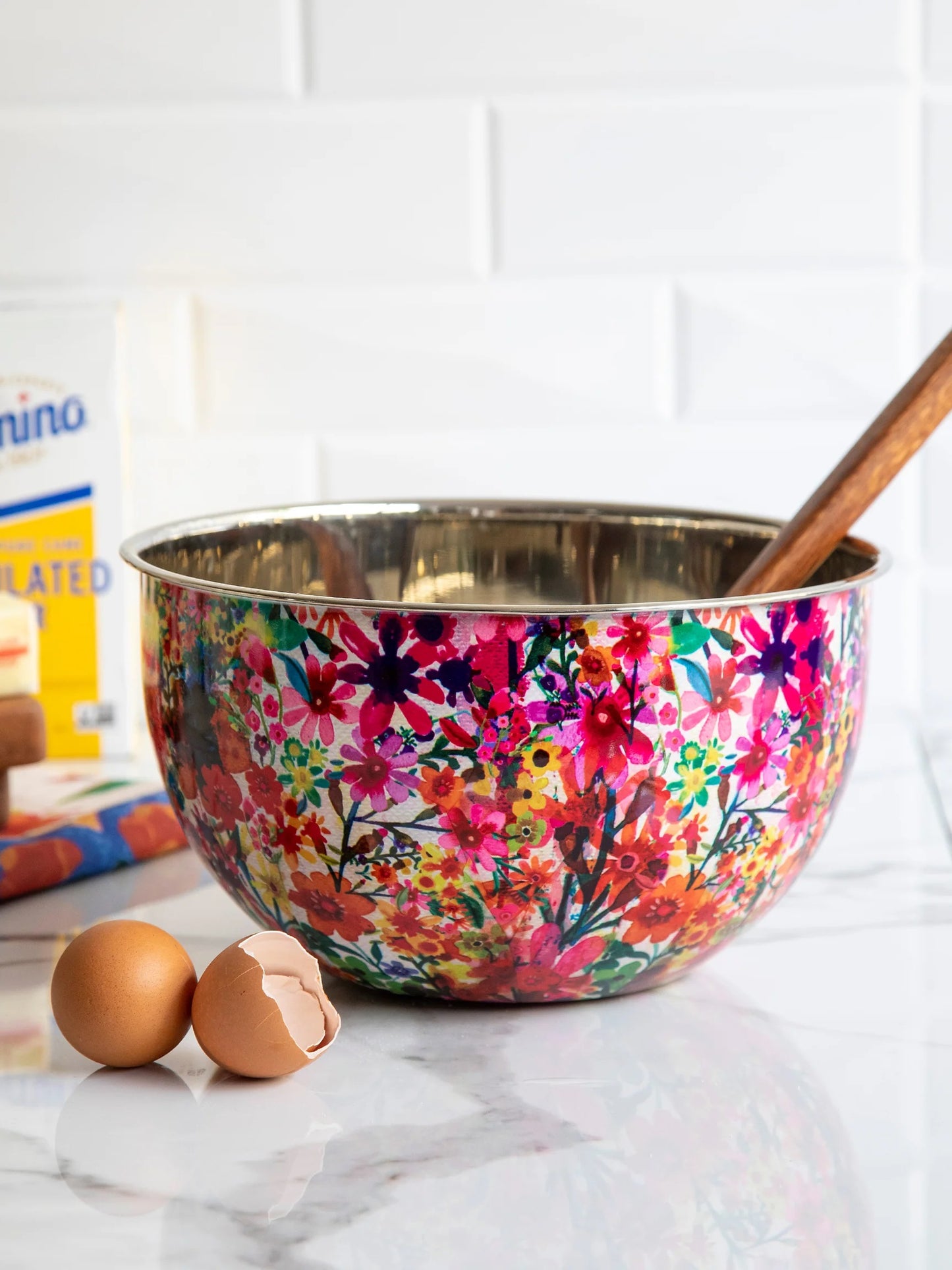 Natural Life Stainless Steel Bowl - Large Watercolor Floral